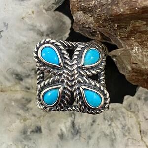 Carolyn Pollack Sterling 4 Sleeping Beauty Turquoise Decorated Cluster Ring